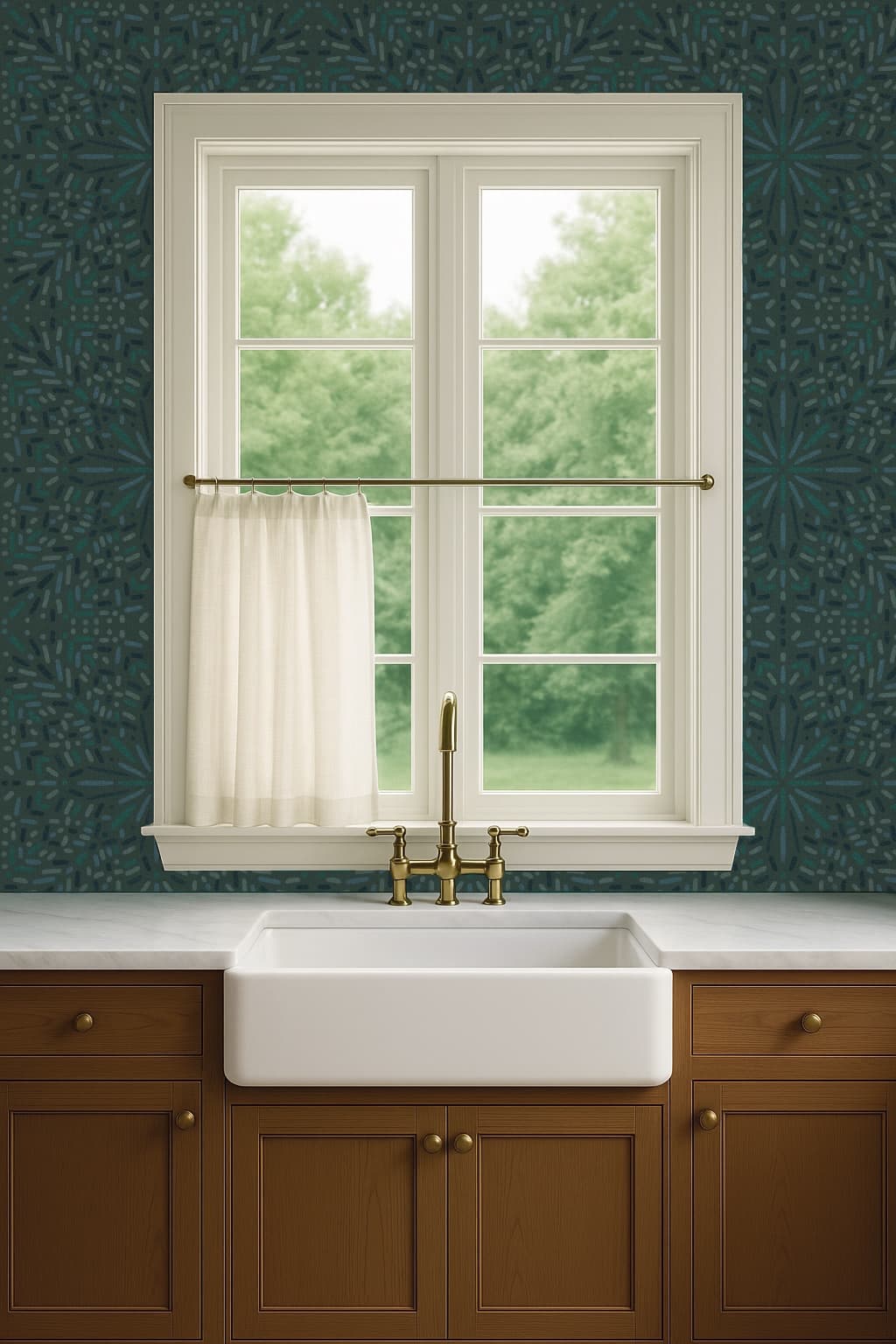 Jewel Tone Faux Mediterranean Tile in Warm Oak Modern Farmhouse Kitchen